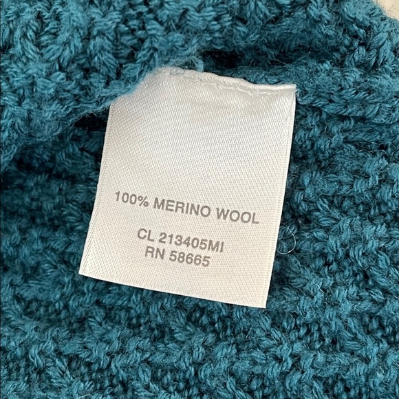 Vintage Classiques Entier 100% Wool Ribbed Cowl Neck Sweater Teal Green M - Picture 5 of 5